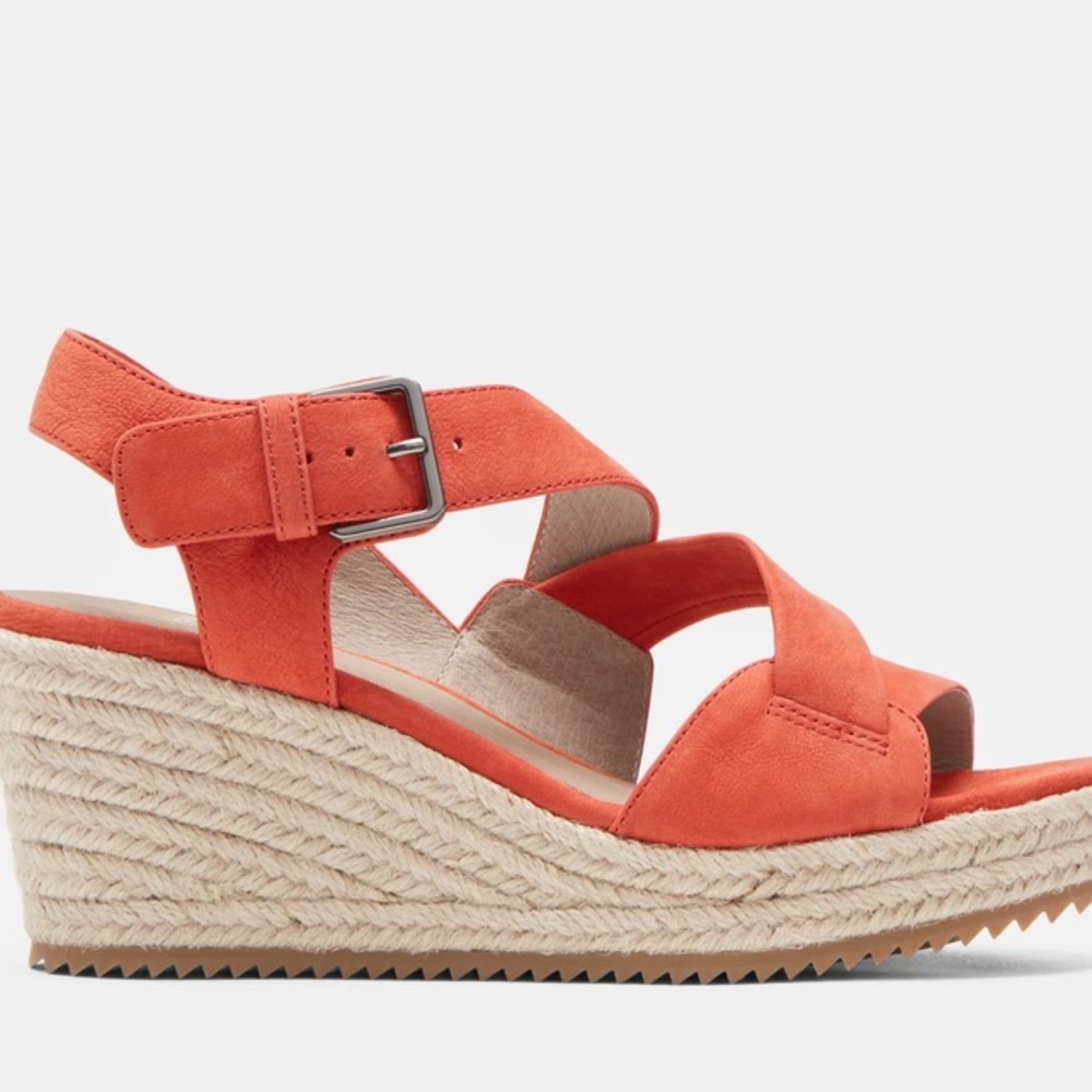 Eileen Fisher Orange Beckon Tumbled Nubuck Espadrille Wedge Size 11